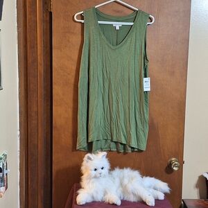 Style & Co. Olive Green V-Neck Tank Top